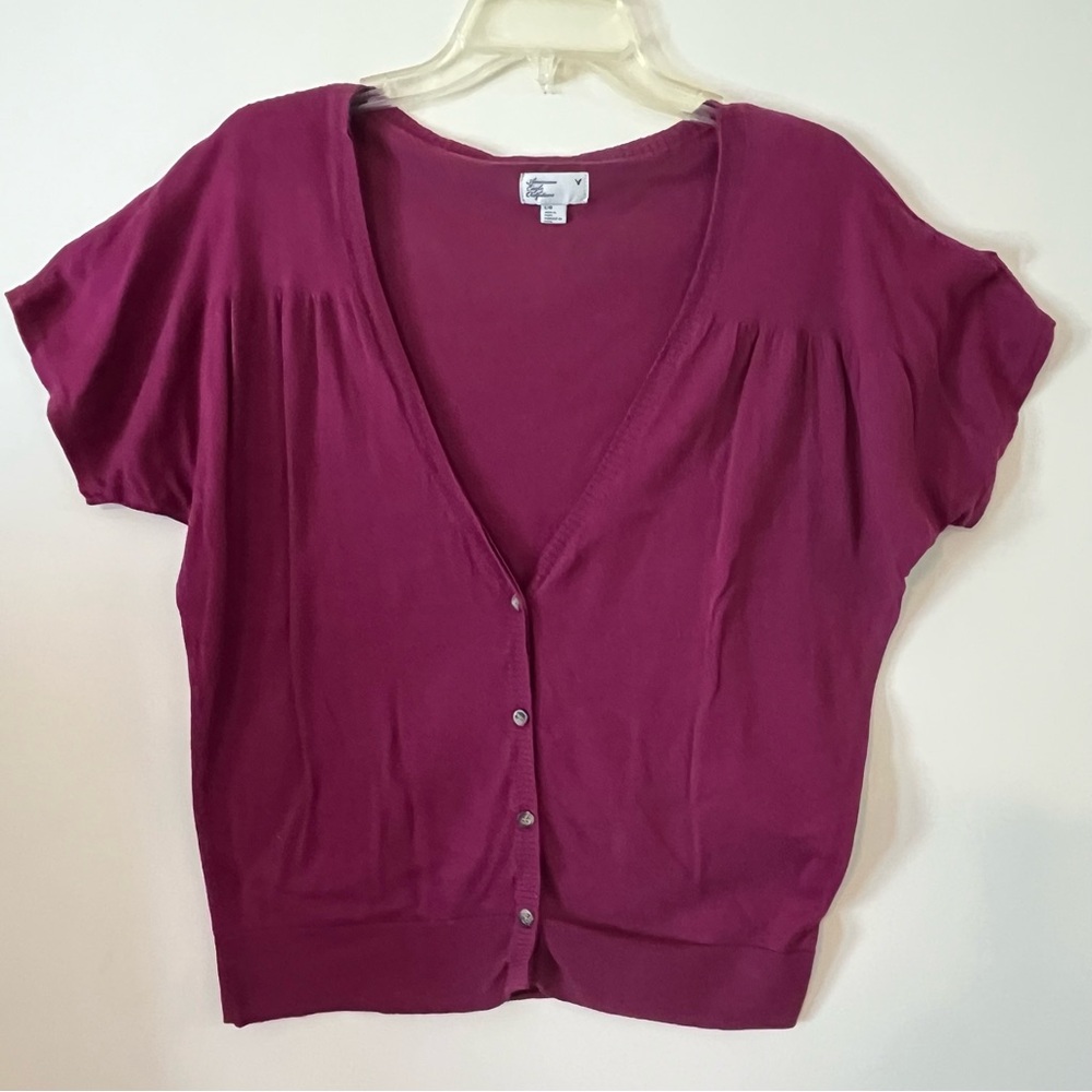 American Eagle Outfitters Burgundy Short Sleeve Button Down cardigan.